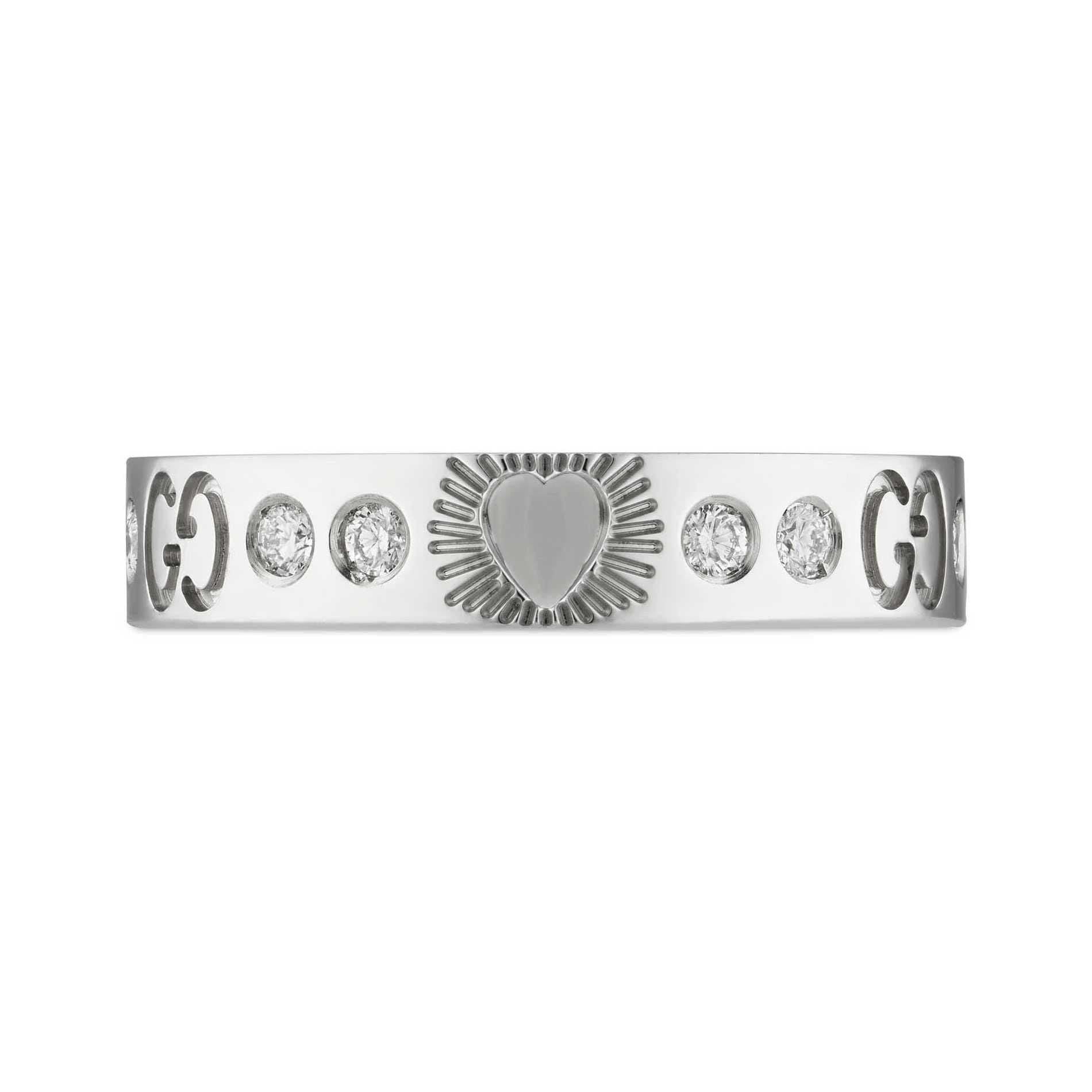 18K Double Gucci Icon Diamonds White Gold Ring