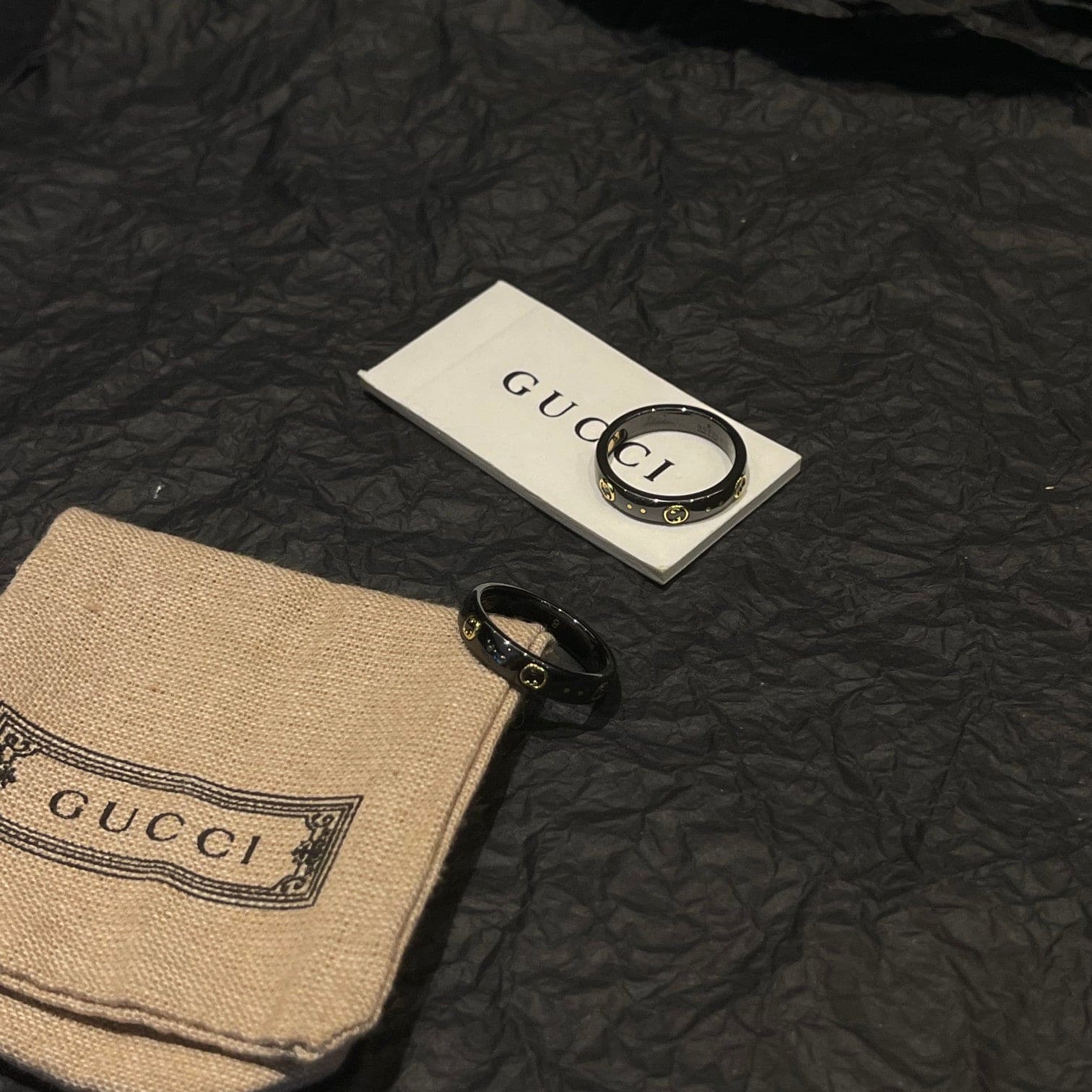 18K Double Gucci Icon Black Corundum Ring