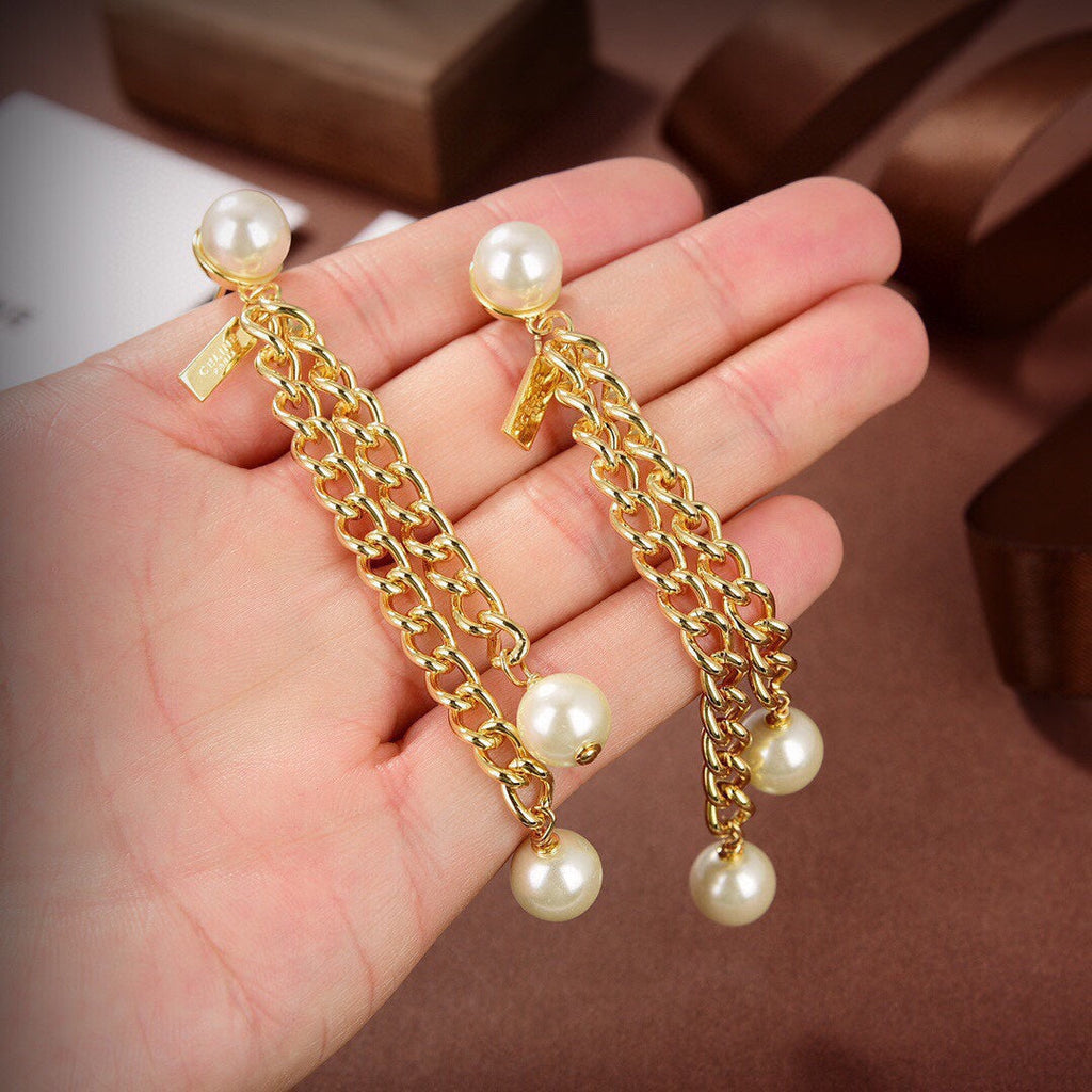18K Celine Pearls Long Earrings