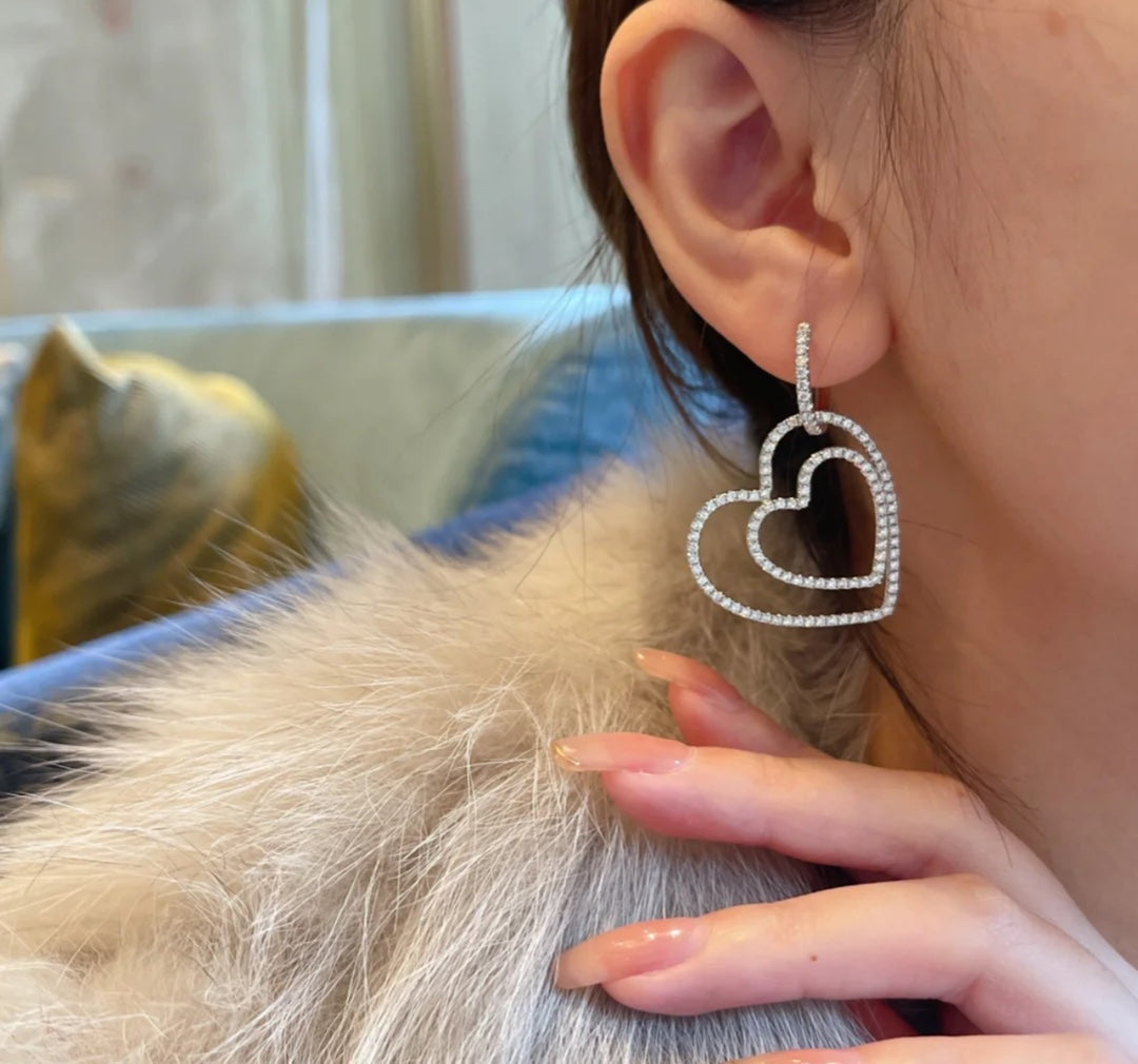 18K Tiffany Double Heart Diamond Earrings