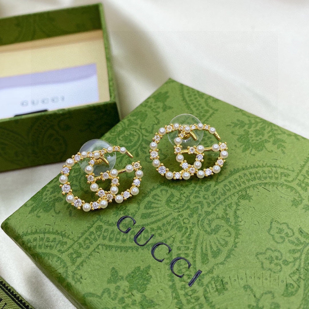 18K Double Gucci Pearls Earrings