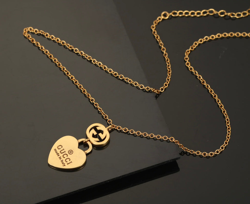 18K Double Gucci Heart Pendant Necklace