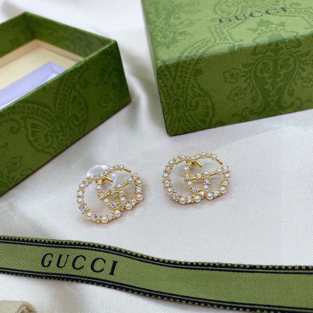 18K Double Gucci Pearls Earrings