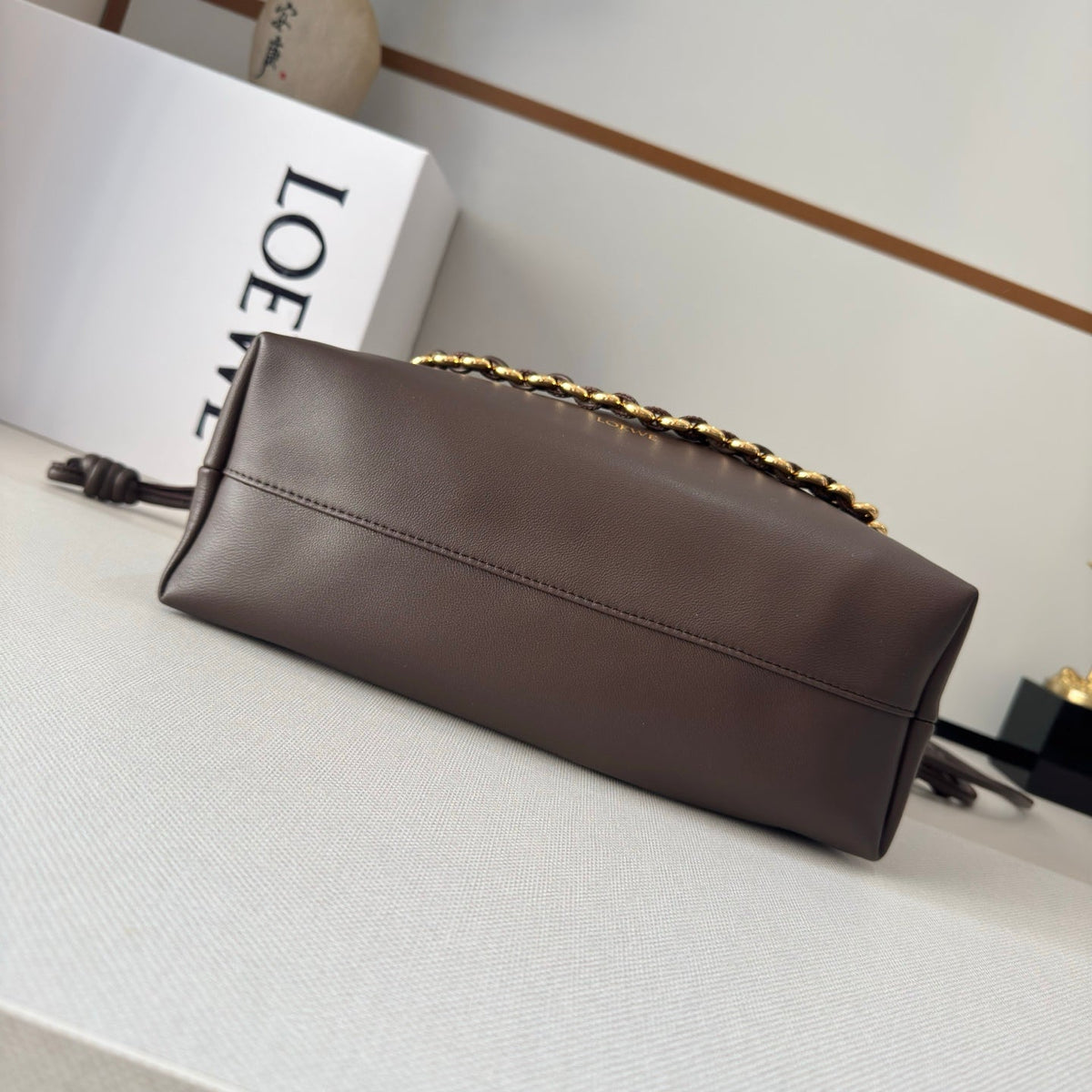 LOEWE 25S FLAMENCO PURSE 30 IN BROWN NAPPA LEATHER GOLD HARDWARE