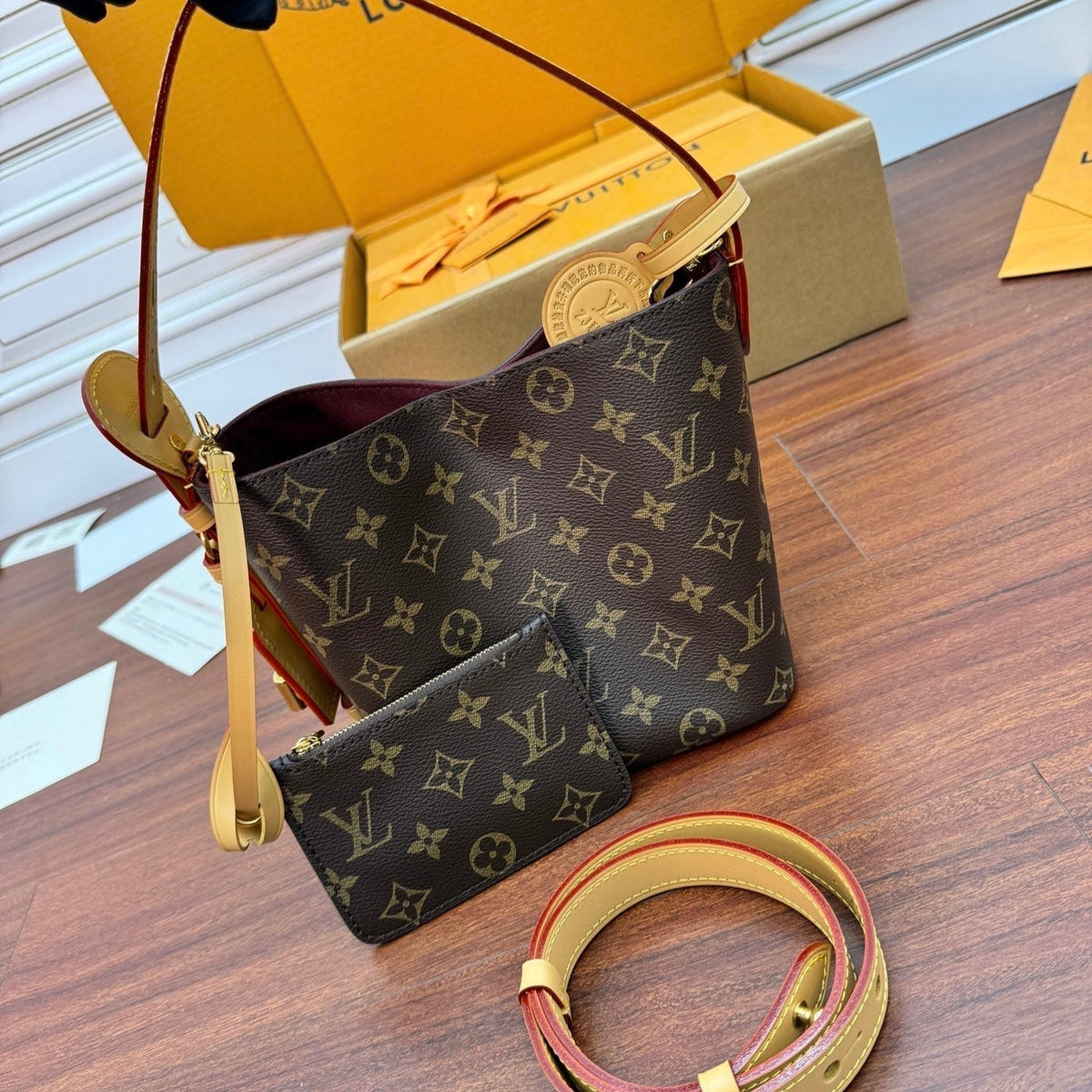 LOUIS VUITTON ALL IN BB BAG 18 IN BROWN MONOGRAM COATED CANVAS AND CALFSKIN