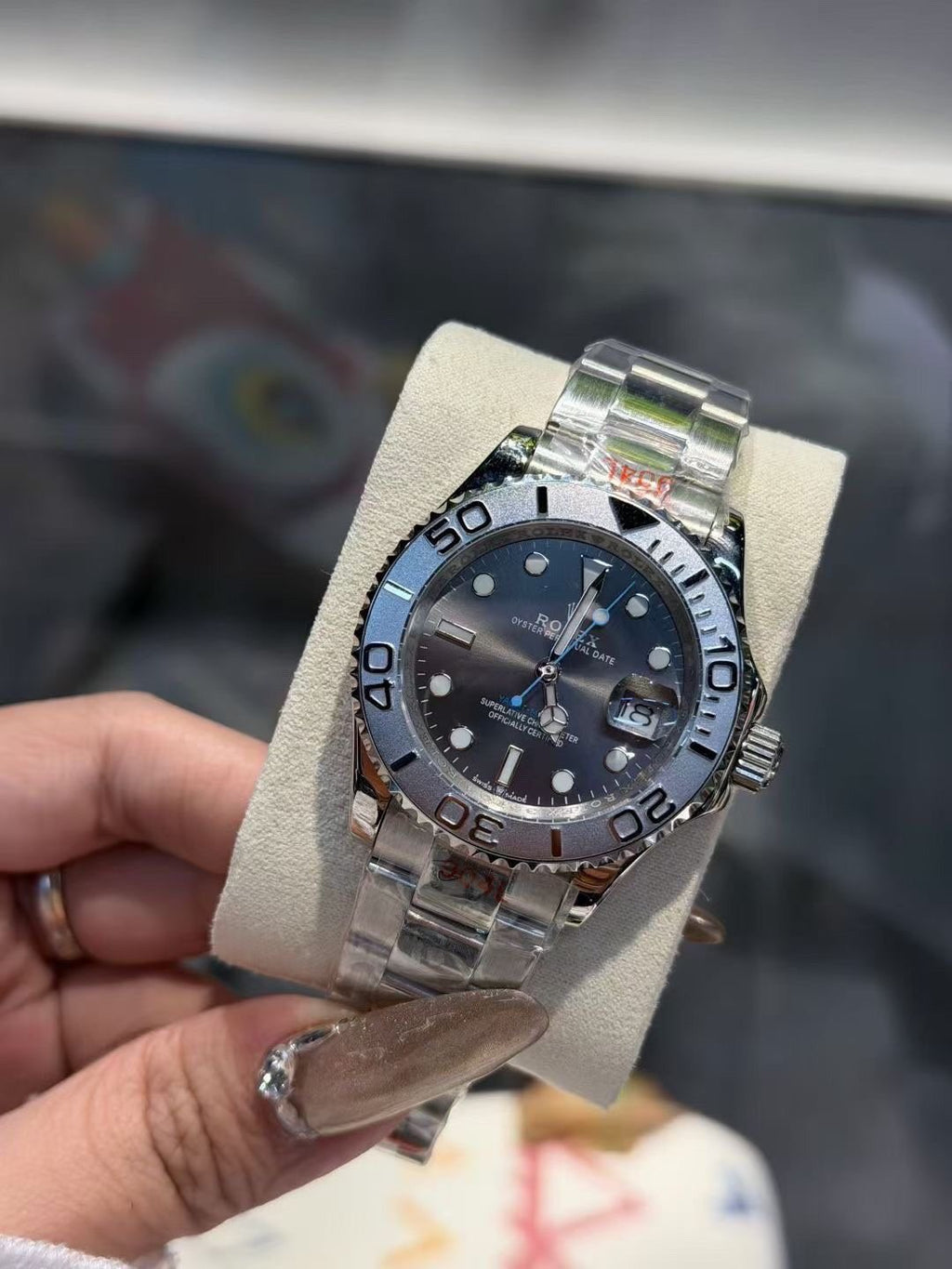 Rolex Blue Dial Silver Bracelet Watch