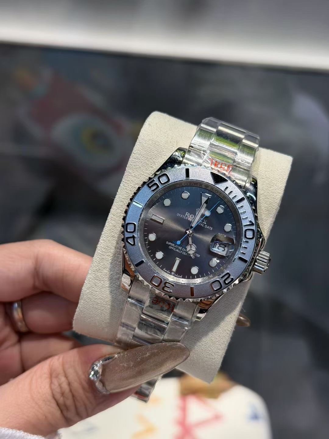 Rolex Blue Dial Silver Bracelet Watch
