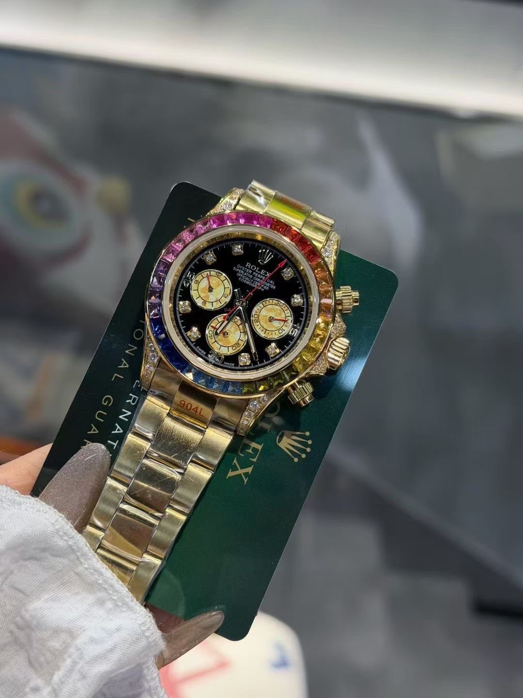 Rolex Rainbow Gemstone Chronograph Watch