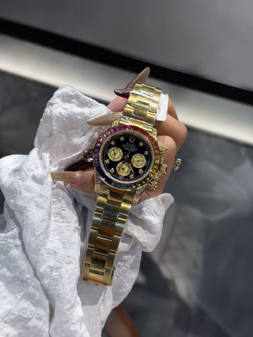 Rolex Rainbow Gemstone Chronograph Watch