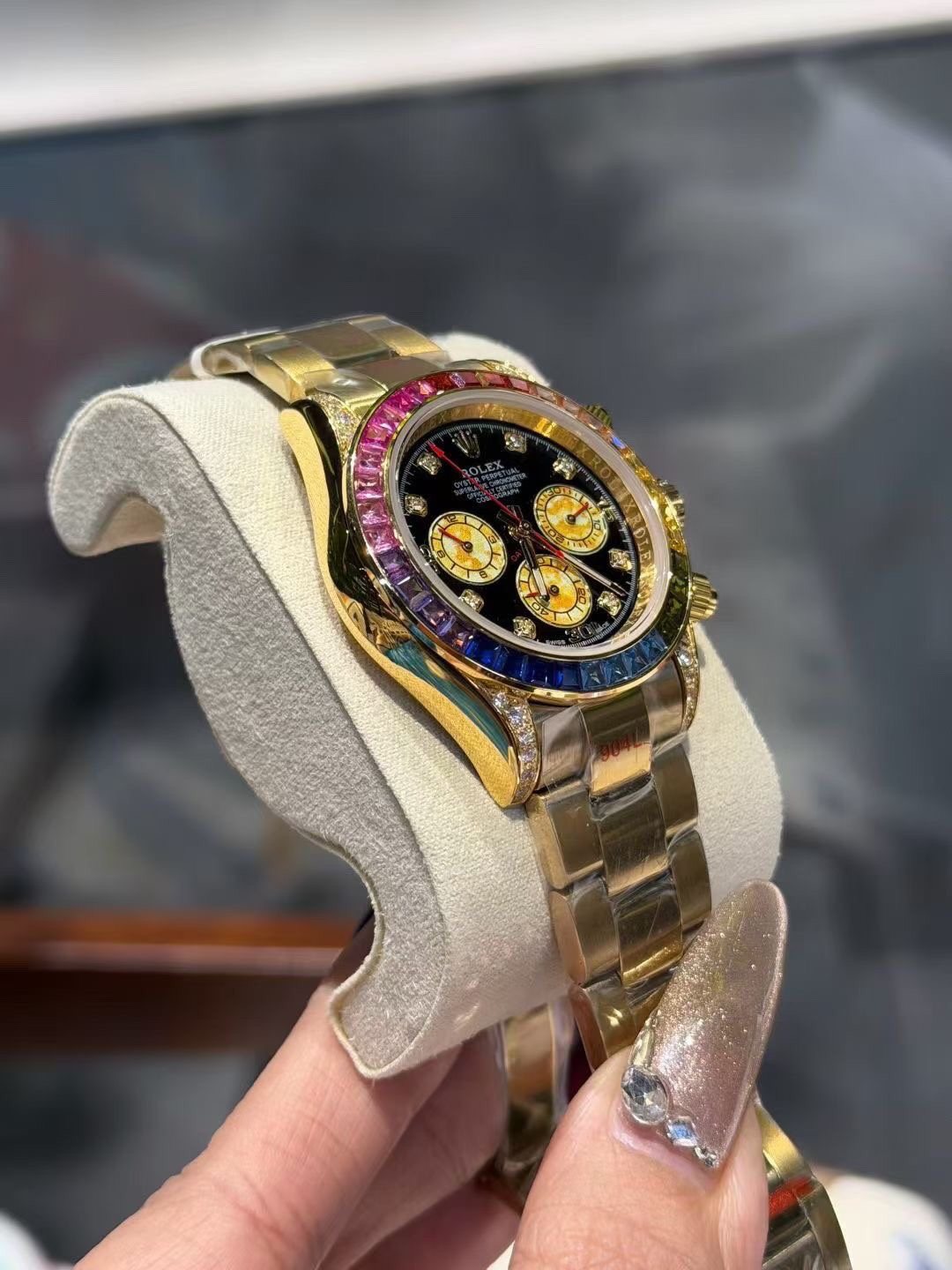 Rolex Rainbow Gemstone Chronograph Watch