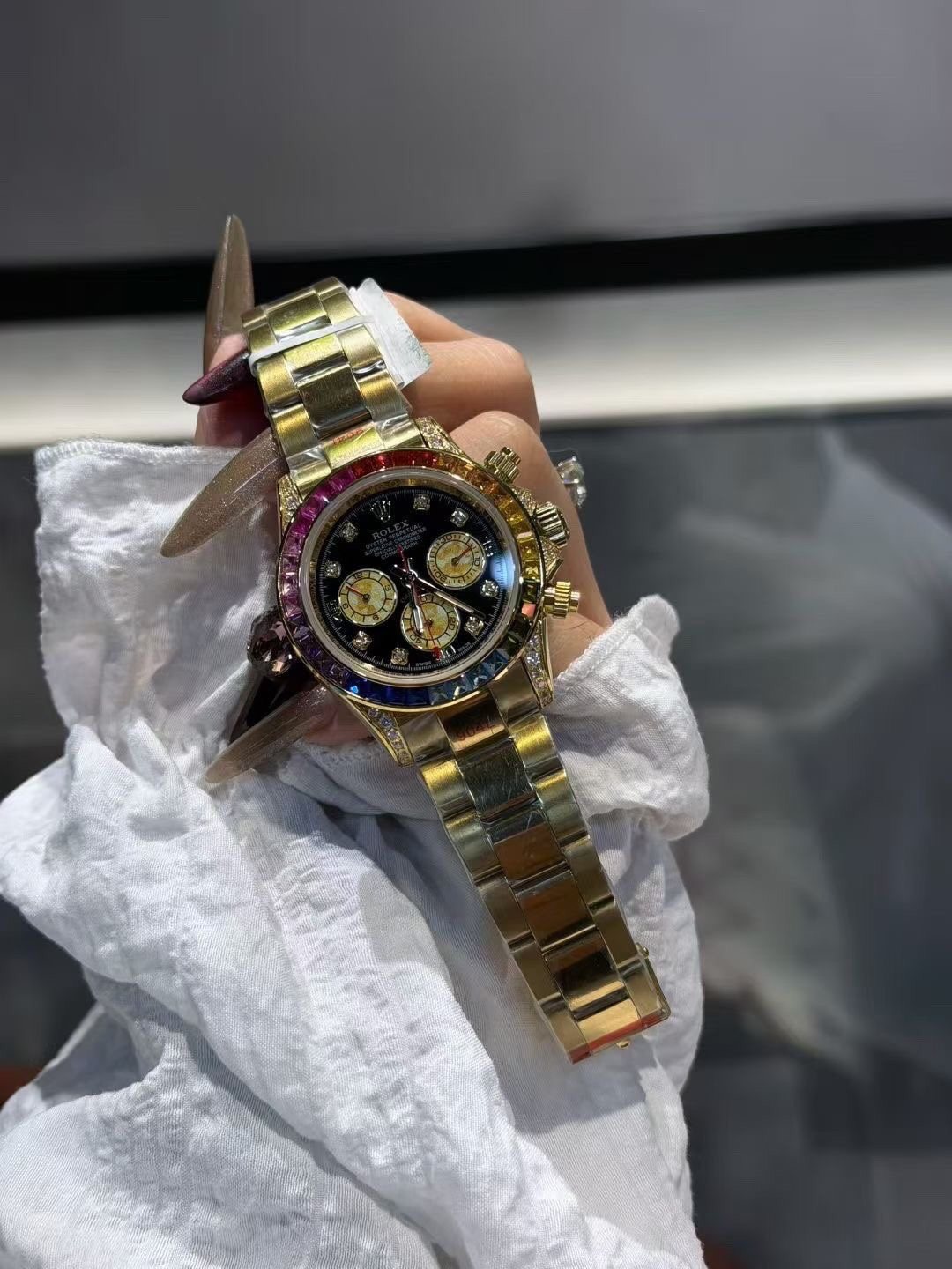 Rolex Rainbow Gemstone Chronograph Watch