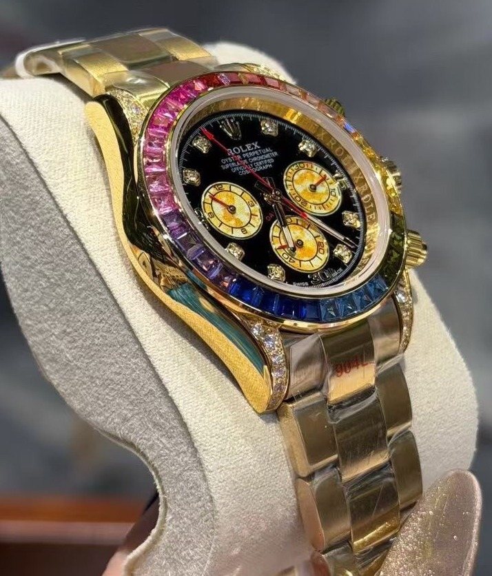 Rolex Rainbow Gemstone Chronograph Watch
