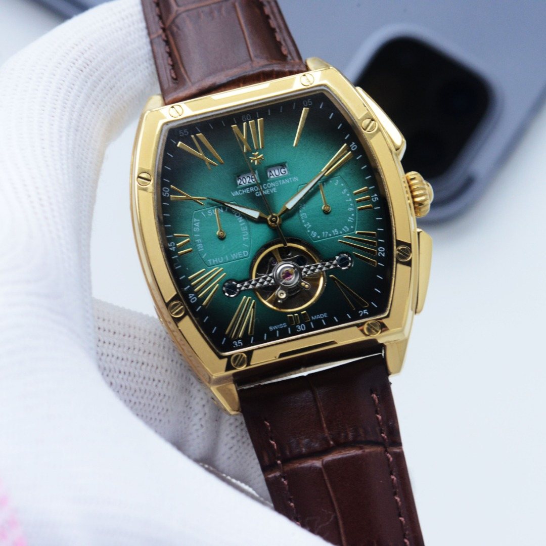 Vacheron Constantin Gold Brown Strap Watch