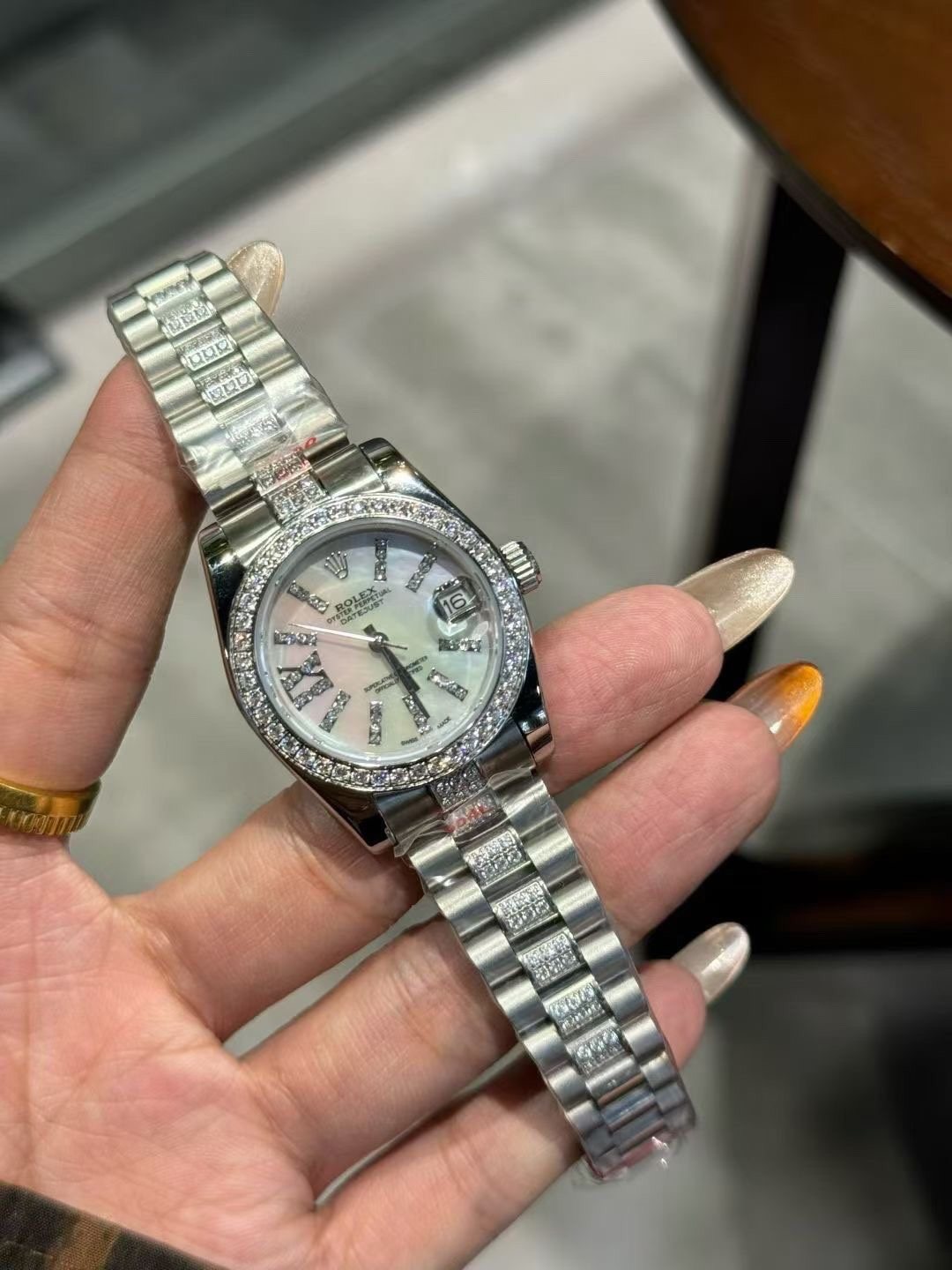 Rolex Crystal Bezel White Dial Watch